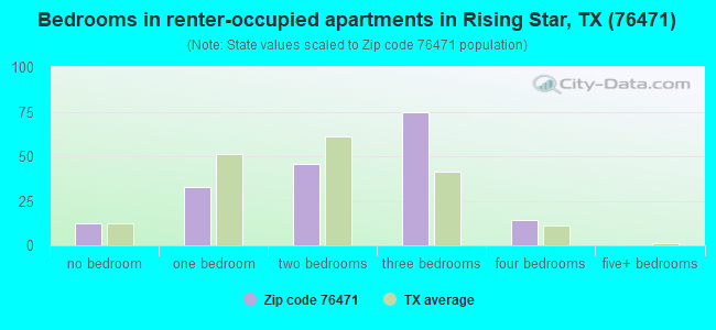 Bedrooms in renter-occupied apartments in Rising Star, TX (76471) 