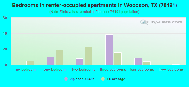 Bedrooms in renter-occupied apartments in Woodson, TX (76491) 