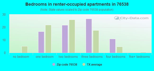 Bedrooms in renter-occupied apartments in 76538 