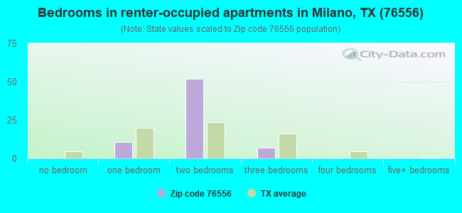 Bedrooms in renter-occupied apartments in Milano, TX (76556) 