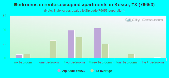 Bedrooms in renter-occupied apartments in Kosse, TX (76653) 