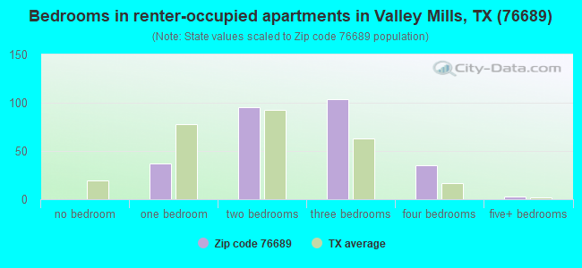 Bedrooms in renter-occupied apartments in Valley Mills, TX (76689) 