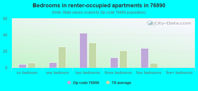 Bedrooms in renter-occupied apartments in 76890 