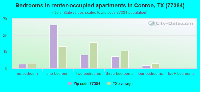 Bedrooms in renter-occupied apartments in Conroe, TX (77384) 