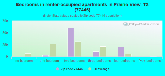 Bedrooms in renter-occupied apartments in Prairie View, TX (77446) 
