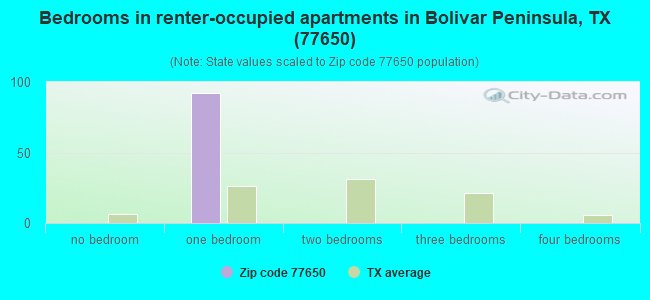 Bedrooms in renter-occupied apartments in Bolivar Peninsula, TX (77650) 