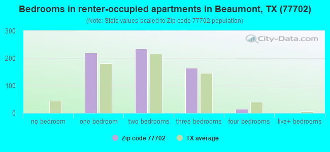 Bedrooms in renter-occupied apartments in Beaumont, TX (77702) 