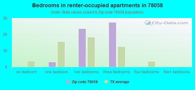 Bedrooms in renter-occupied apartments in 78058 