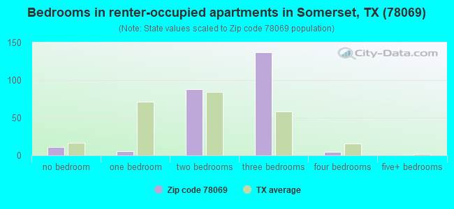 Bedrooms in renter-occupied apartments in Somerset, TX (78069) 