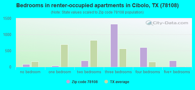 Bedrooms in renter-occupied apartments in Cibolo, TX (78108) 