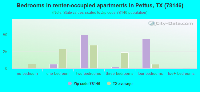 Bedrooms in renter-occupied apartments in Pettus, TX (78146) 