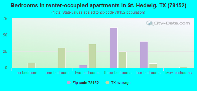 Bedrooms in renter-occupied apartments in St. Hedwig, TX (78152) 