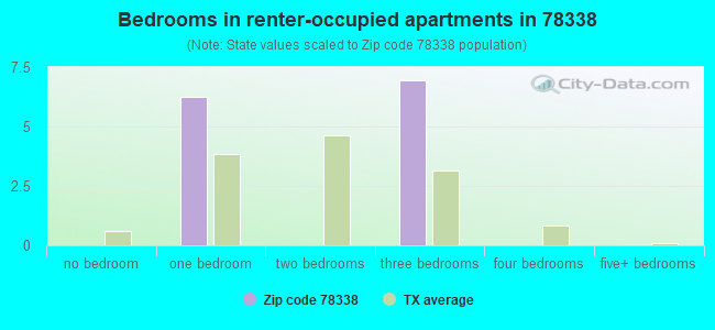Bedrooms in renter-occupied apartments in 78338 