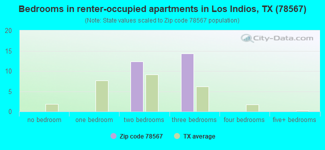 Bedrooms in renter-occupied apartments in Los Indios, TX (78567) 