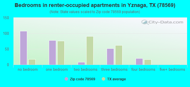 Bedrooms in renter-occupied apartments in Yznaga, TX (78569) 