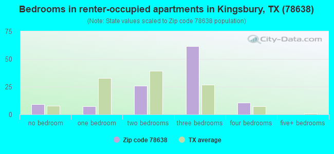 Bedrooms in renter-occupied apartments in Kingsbury, TX (78638) 