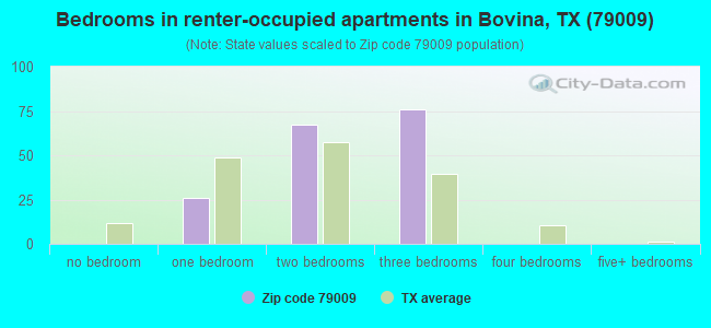 Bedrooms in renter-occupied apartments in Bovina, TX (79009) 