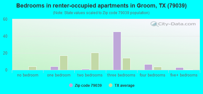 Bedrooms in renter-occupied apartments in Groom, TX (79039) 