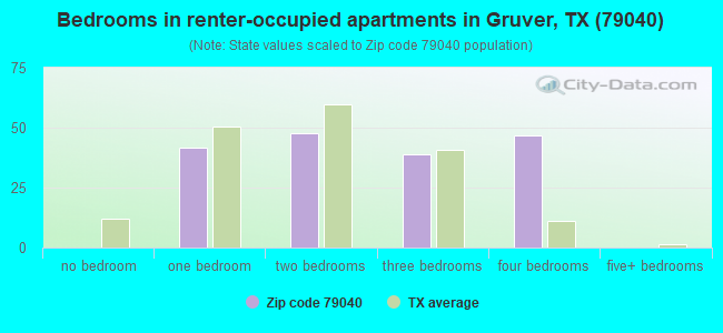 Bedrooms in renter-occupied apartments in Gruver, TX (79040) 