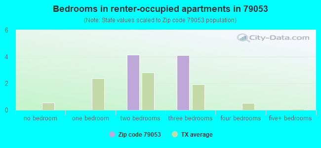 Bedrooms in renter-occupied apartments in 79053 