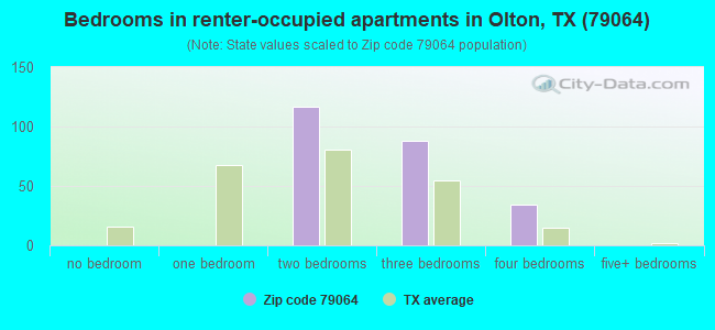 Bedrooms in renter-occupied apartments in Olton, TX (79064) 