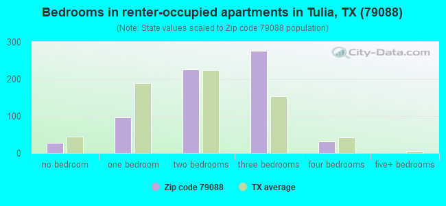 Bedrooms in renter-occupied apartments in Tulia, TX (79088) 