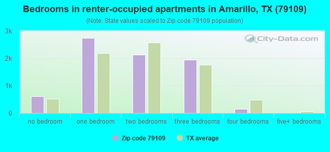Bedrooms in renter-occupied apartments in Amarillo, TX (79109) 