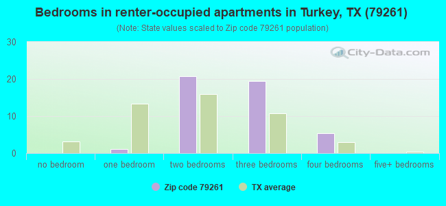 Bedrooms in renter-occupied apartments in Turkey, TX (79261) 