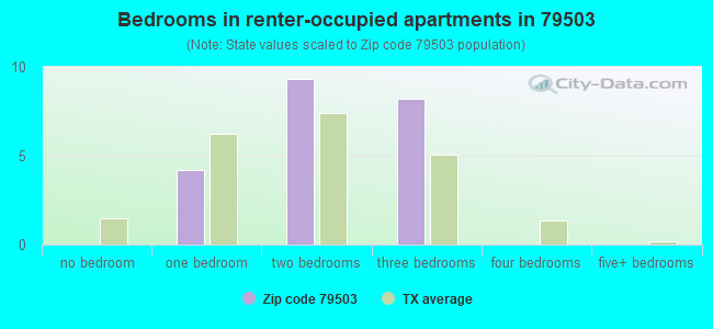 Bedrooms in renter-occupied apartments in 79503 