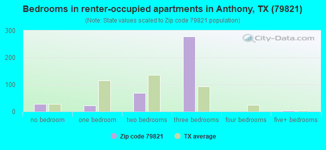 Bedrooms in renter-occupied apartments in Anthony, TX (79821) 