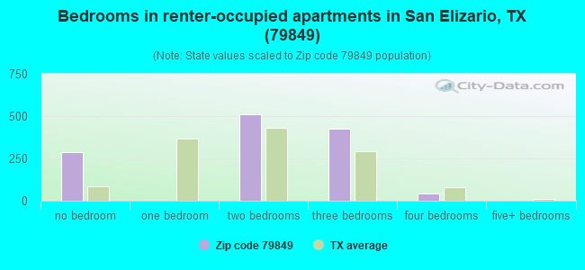 Bedrooms in renter-occupied apartments in San Elizario, TX (79849) 
