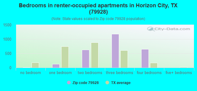 Bedrooms in renter-occupied apartments in Horizon City, TX (79928) 