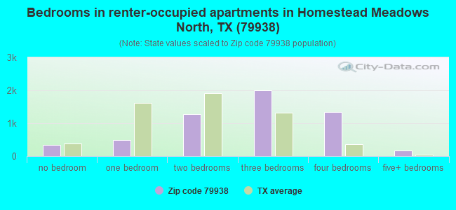 Bedrooms in renter-occupied apartments in Homestead Meadows North, TX (79938) 