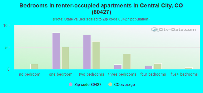 Bedrooms in renter-occupied apartments in Central City, CO (80427) 