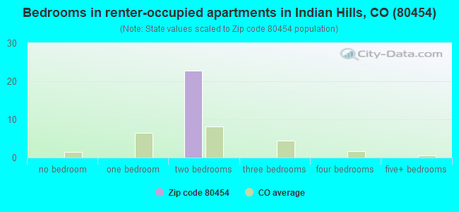Bedrooms in renter-occupied apartments in Indian Hills, CO (80454) 