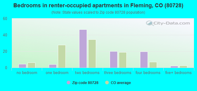 Bedrooms in renter-occupied apartments in Fleming, CO (80728) 