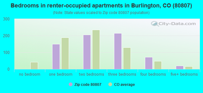 Bedrooms in renter-occupied apartments in Burlington, CO (80807) 