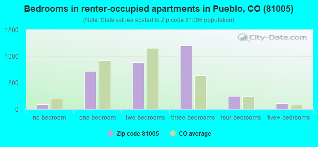 Bedrooms in renter-occupied apartments in Pueblo, CO (81005) 