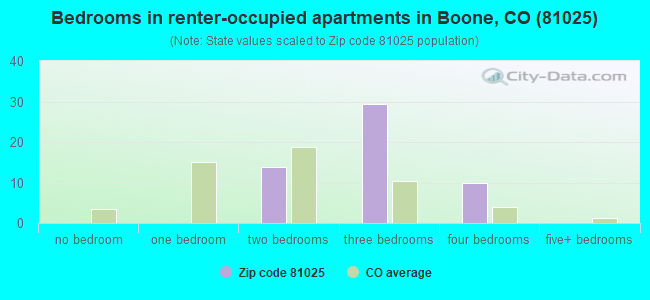 Bedrooms in renter-occupied apartments in Boone, CO (81025) 