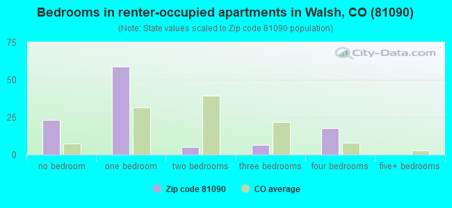 Bedrooms in renter-occupied apartments in Walsh, CO (81090) 