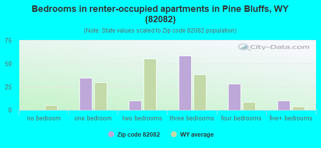 Bedrooms in renter-occupied apartments in Pine Bluffs, WY (82082) 
