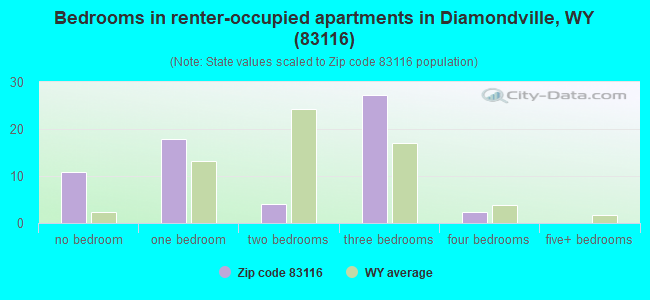 Bedrooms in renter-occupied apartments in Diamondville, WY (83116) 