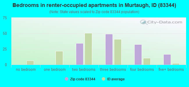 Bedrooms in renter-occupied apartments in Murtaugh, ID (83344) 