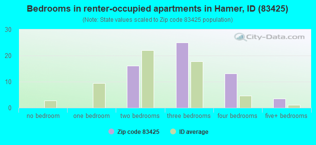 Bedrooms in renter-occupied apartments in Hamer, ID (83425) 