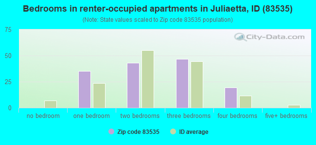 Bedrooms in renter-occupied apartments in Juliaetta, ID (83535) 