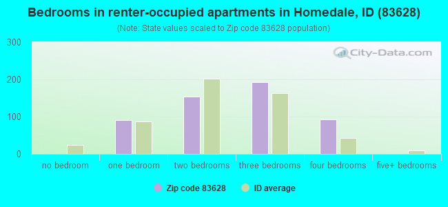 Bedrooms in renter-occupied apartments in Homedale, ID (83628) 