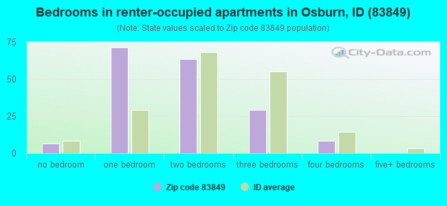 Bedrooms in renter-occupied apartments in Osburn, ID (83849) 