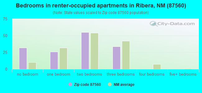 Bedrooms in renter-occupied apartments in Ribera, NM (87560) 