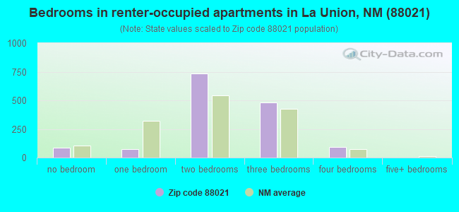 Bedrooms in renter-occupied apartments in La Union, NM (88021) 