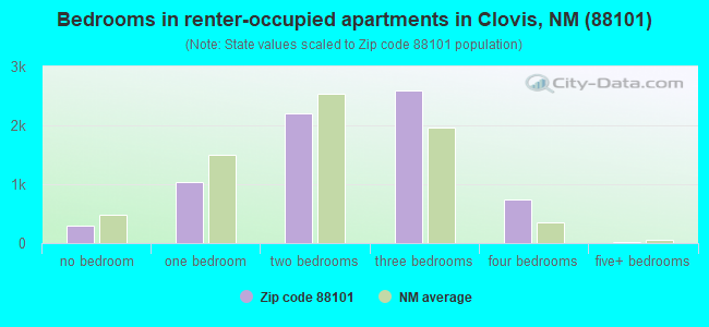 Bedrooms in renter-occupied apartments in Clovis, NM (88101) 